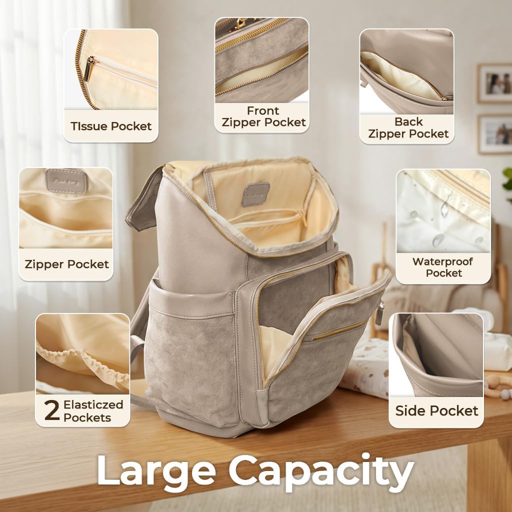 Diaper Bag Backpack Suede Baby Backpack with Changing Pad