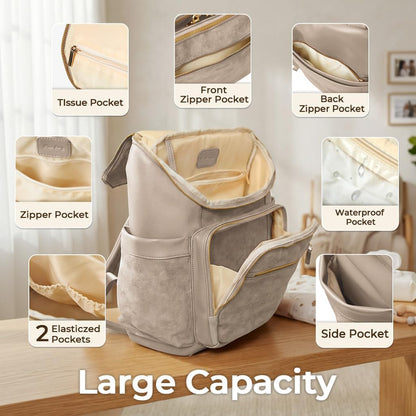 Diaper Bag Backpack Suede Baby Backpack with Changing Pad