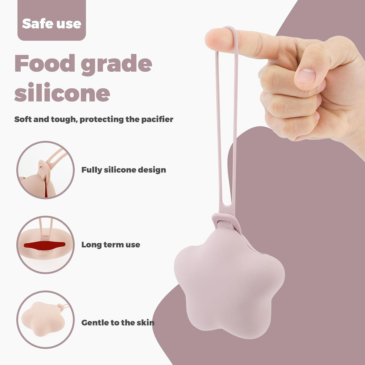 3Pcs Pacifier Holder Case, Safe and Soft Material Pacifier Pouch, Food Grade Silicone Pacifier Case, Star Shape, Protective Pacifier Storage Case for Diaper Bag Stroller (Style 1)