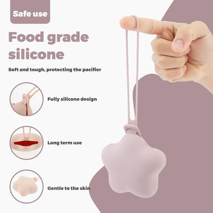 3Pcs Pacifier Holder Case, Safe and Soft Material Pacifier Pouch, Food Grade Silicone Pacifier Case, Star Shape, Protective Pacifier Storage Case for Diaper Bag Stroller (Style 1)