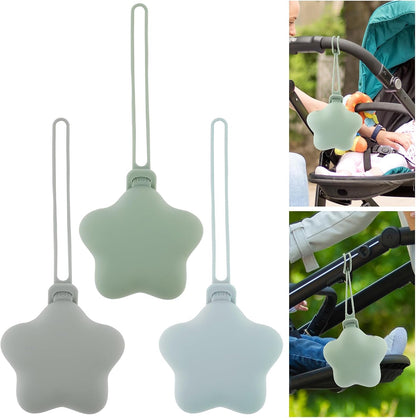 3Pcs Pacifier Holder Case, Safe and Soft Material Pacifier Pouch, Food Grade Silicone Pacifier Case, Star Shape, Protective Pacifier Storage Case for Diaper Bag Stroller (Style 1)
