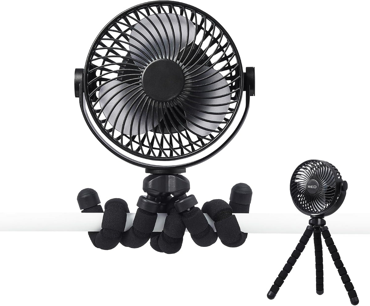Flexi Tripod Fan – Portable USB-C Rechargeable Stroller, 4-Speed Quiet Mini size with 360° Rotation for Travel, Gym, Desk