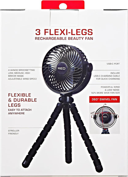 Flexi Tripod Fan – Portable USB-C Rechargeable Stroller, 4-Speed Quiet Mini size with 360° Rotation for Travel, Gym, Desk