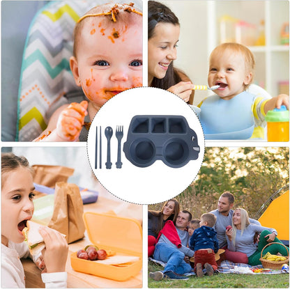 Lovely Cartoon Divided Dinner Plate for Tableware with Thickened Fall-resistant Design Safe Non-toxic Self Feeding Dishware for Boys
