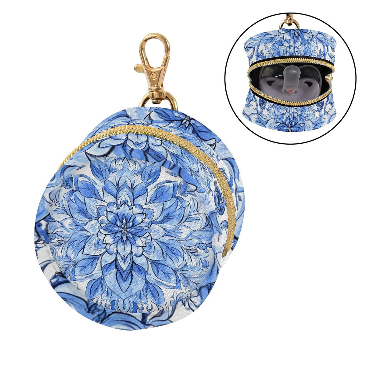 Blue Floral Pattern Baby Pacifier Holder Case, Dustproof Portable Storage Box for Diaper Bag Purse, Pacifier Storage Container for Boys & Girls