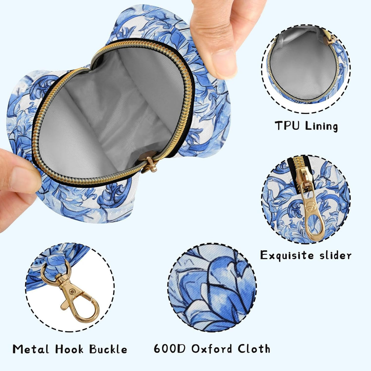 Blue Floral Pattern Baby Pacifier Holder Case, Dustproof Portable Storage Box for Diaper Bag Purse, Pacifier Storage Container for Boys & Girls