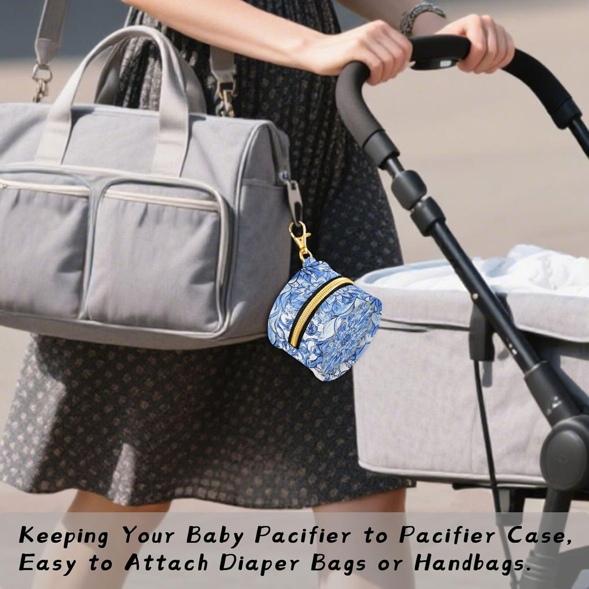 Blue Floral Pattern Baby Pacifier Holder Case, Dustproof Portable Storage Box for Diaper Bag Purse, Pacifier Storage Container for Boys & Girls