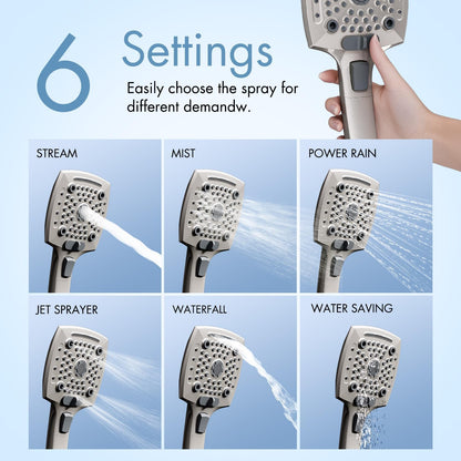 Shower Head with Handheld, High-Pressure Handheld Shower Head with 5 Spray Modes, 59-Inch Stainless Steel Hose & 360° Adjustable Bracket Perfect for Pet Bathing, Baby Care & Shower Cleaning