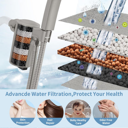 Shower Head with Handheld, High-Pressure Handheld Shower Head with 5 Spray Modes, 59-Inch Stainless Steel Hose & 360° Adjustable Bracket Perfect for Pet Bathing, Baby Care & Shower Cleaning