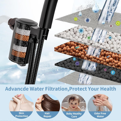 Shower Head with Handheld, High-Pressure Handheld Shower Head with 5 Spray Modes, 59-Inch Stainless Steel Hose & 360° Adjustable Bracket Perfect for Pet Bathing, Baby Care & Shower Cleaning