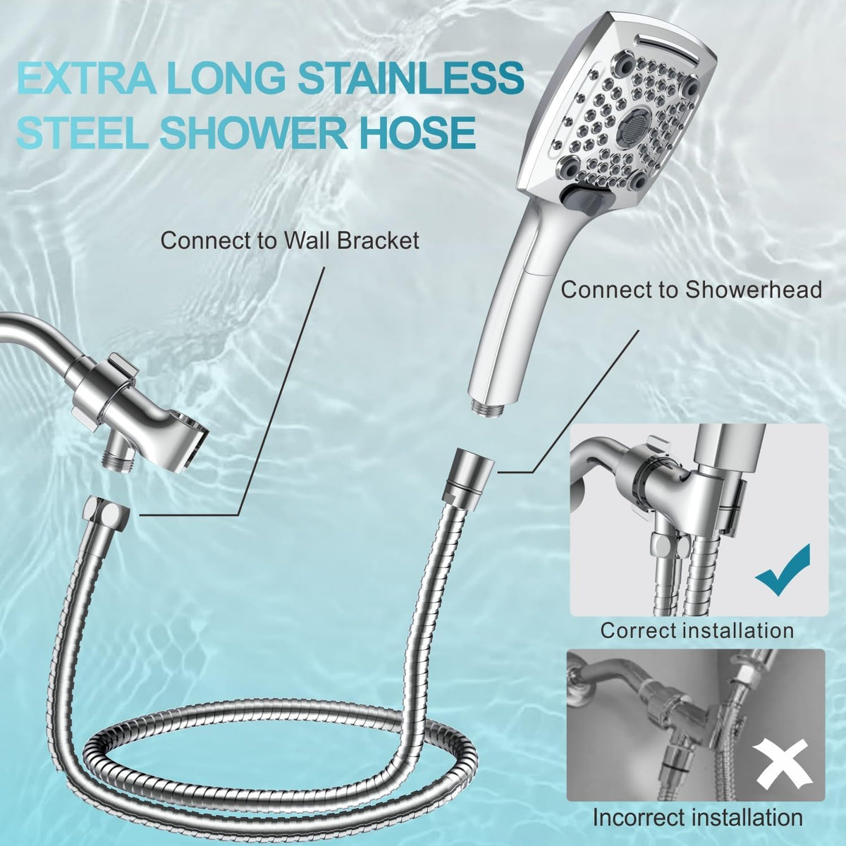 Shower Head with Handheld, High-Pressure Handheld Shower Head with 5 Spray Modes, 59-Inch Stainless Steel Hose & 360° Adjustable Bracket Perfect for Pet Bathing, Baby Care & Shower Cleaning
