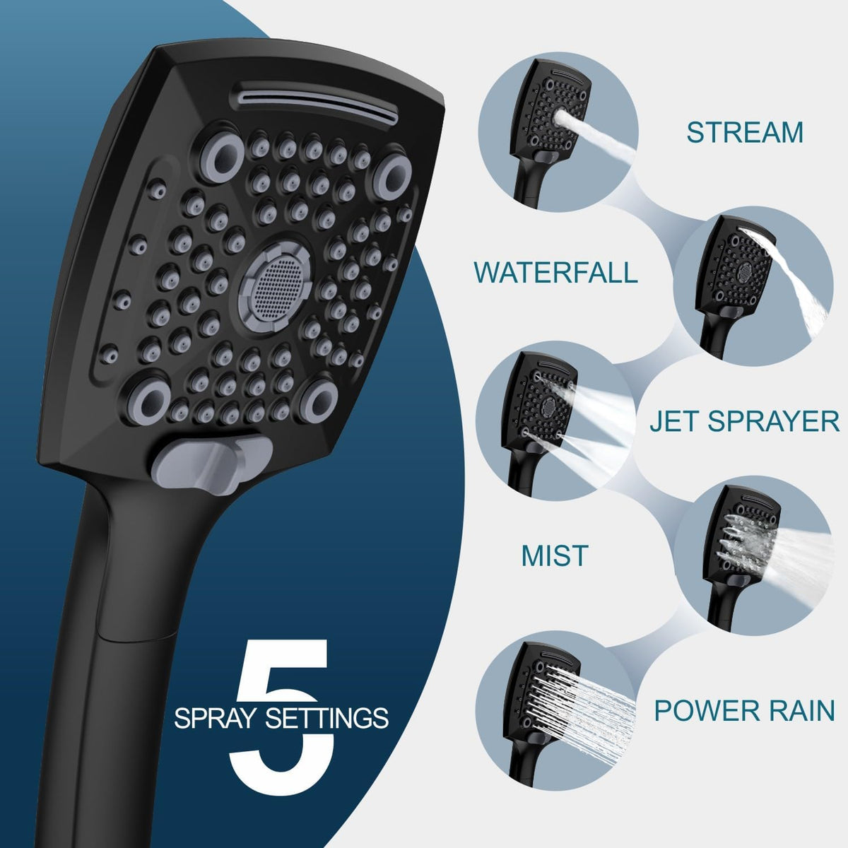 Shower Head with Handheld, High-Pressure Handheld Shower Head with 5 Spray Modes, 59-Inch Stainless Steel Hose & 360° Adjustable Bracket Perfect for Pet Bathing, Baby Care & Shower Cleaning