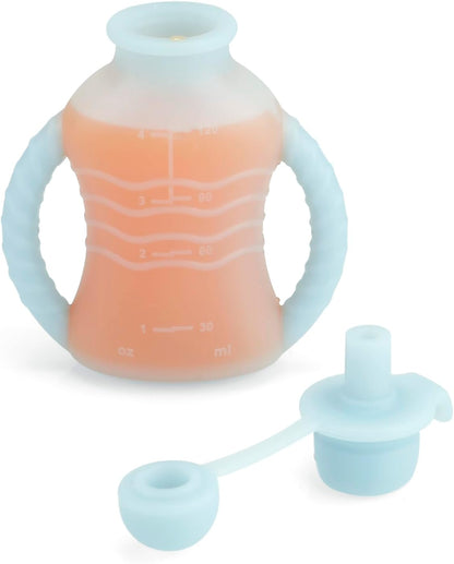 3 Pack Reusable Silicone Baby Food Pouches with 3 Puree Feeder Spoons & Funnel | 4oz Toddler Food Storage Pouch with Handle | BPA-Free Baby Squeeze Pouches for Homemade Purees