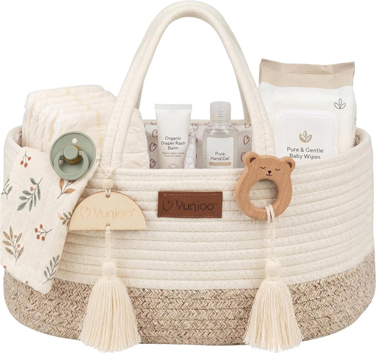 Baby Diaper Caddy Organizer, Portable Nursery Storage Basket with Sturdy Handle Diaper Caddy Basket, Car Caddy for Diapers and Baby Wipes, Newborn Essentials