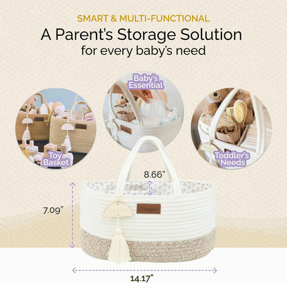 Baby Diaper Caddy Organizer, Portable Nursery Storage Basket with Sturdy Handle Diaper Caddy Basket, Car Caddy for Diapers and Baby Wipes, Newborn Essentials