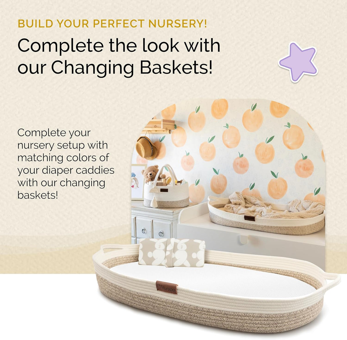 Baby Diaper Caddy Organizer, Portable Nursery Storage Basket with Sturdy Handle Diaper Caddy Basket, Car Caddy for Diapers and Baby Wipes, Newborn Essentials