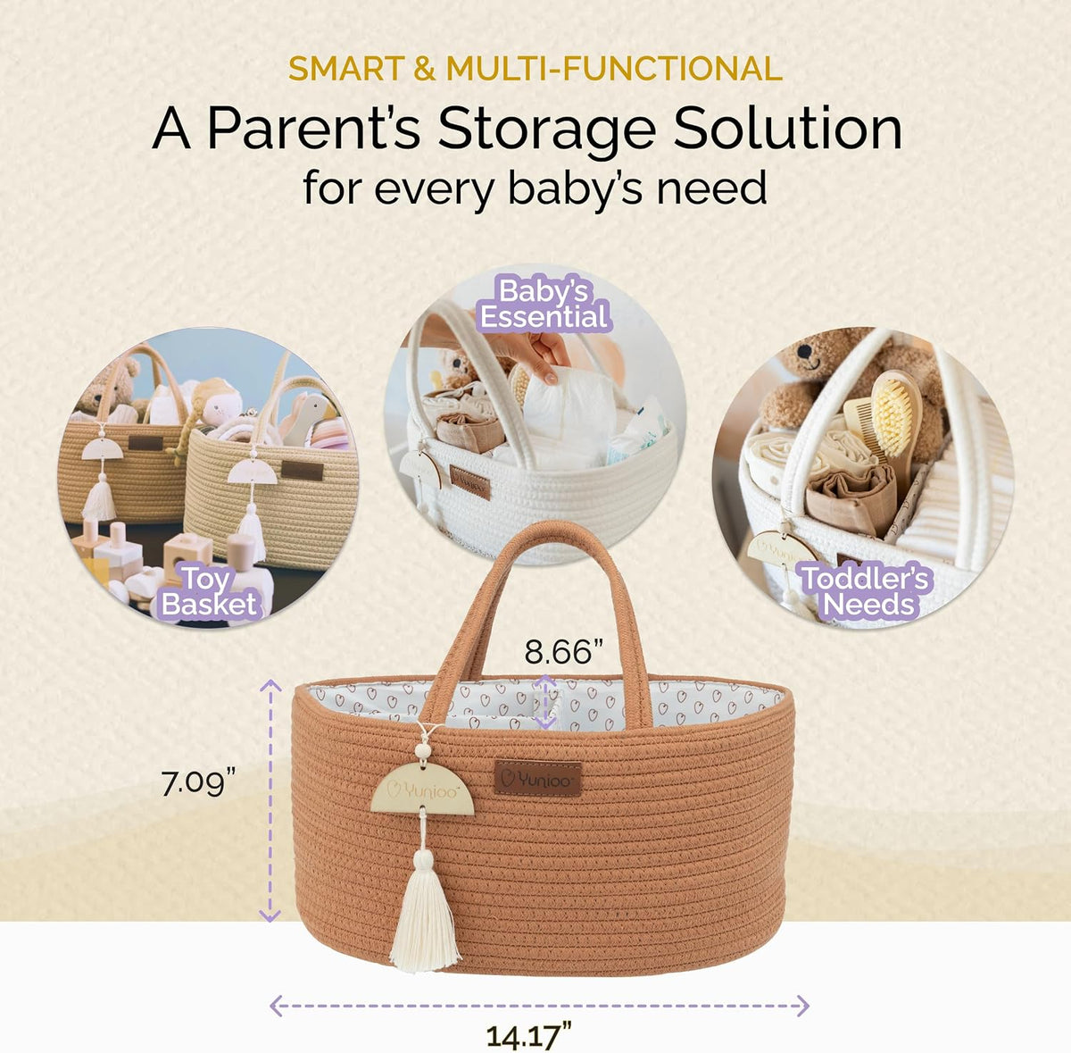 Baby Diaper Caddy Organizer, Portable Nursery Storage Basket with Sturdy Handle Diaper Caddy Basket, Car Caddy for Diapers and Baby Wipes, Newborn Essentials