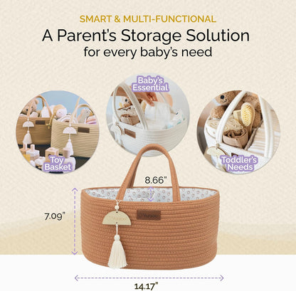 Baby Diaper Caddy Organizer, Portable Nursery Storage Basket with Sturdy Handle Diaper Caddy Basket, Car Caddy for Diapers and Baby Wipes, Newborn Essentials