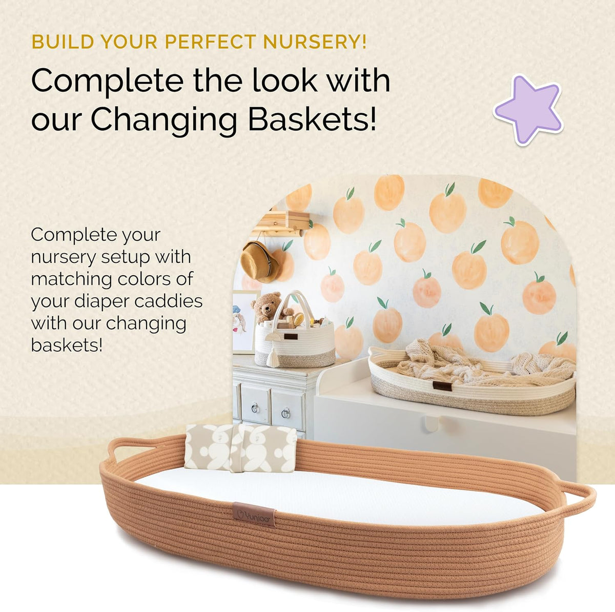 Baby Diaper Caddy Organizer, Portable Nursery Storage Basket with Sturdy Handle Diaper Caddy Basket, Car Caddy for Diapers and Baby Wipes, Newborn Essentials