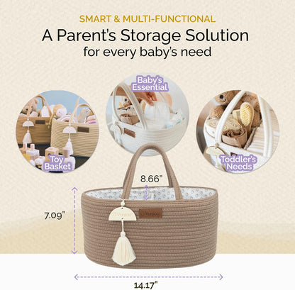 Baby Diaper Caddy Organizer, Portable Nursery Storage Basket with Sturdy Handle Diaper Caddy Basket, Car Caddy for Diapers and Baby Wipes, Newborn Essentials