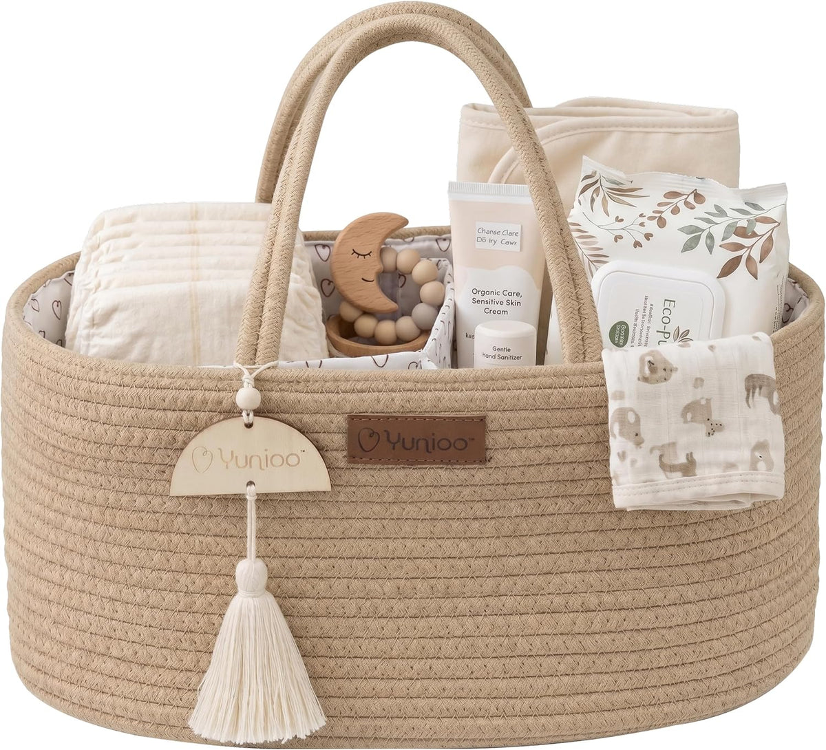 Baby Diaper Caddy Organizer, Portable Nursery Storage Basket with Sturdy Handle Diaper Caddy Basket, Car Caddy for Diapers and Baby Wipes, Newborn Essentials