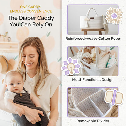 Baby Diaper Caddy Organizer, Portable Nursery Storage Basket with Sturdy Handle Diaper Caddy Basket, Car Caddy for Diapers and Baby Wipes, Newborn Essentials