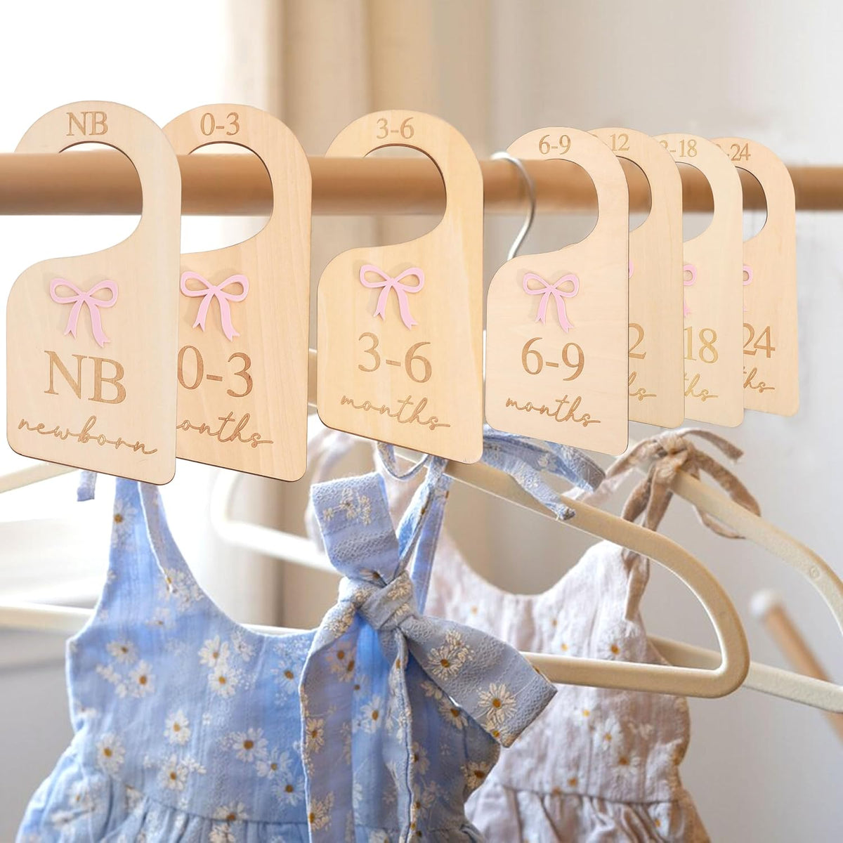 Wooden Bow Nursery Closet Dividers,Baby Girl Closet Organizer with Bow