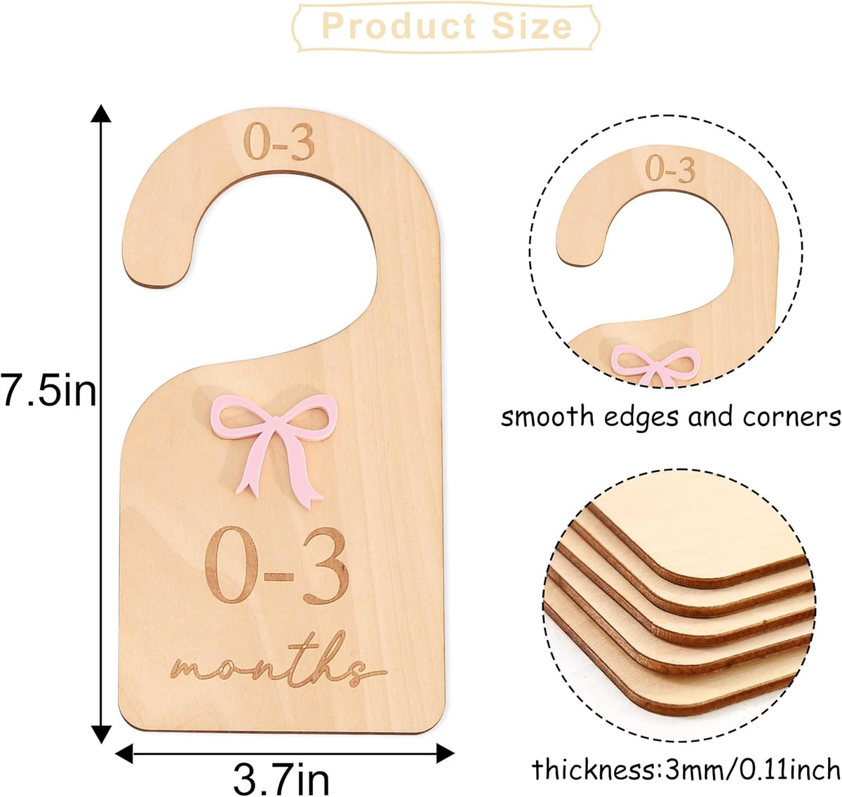 Wooden Bow Nursery Closet Dividers,Baby Girl Closet Organizer with Bow