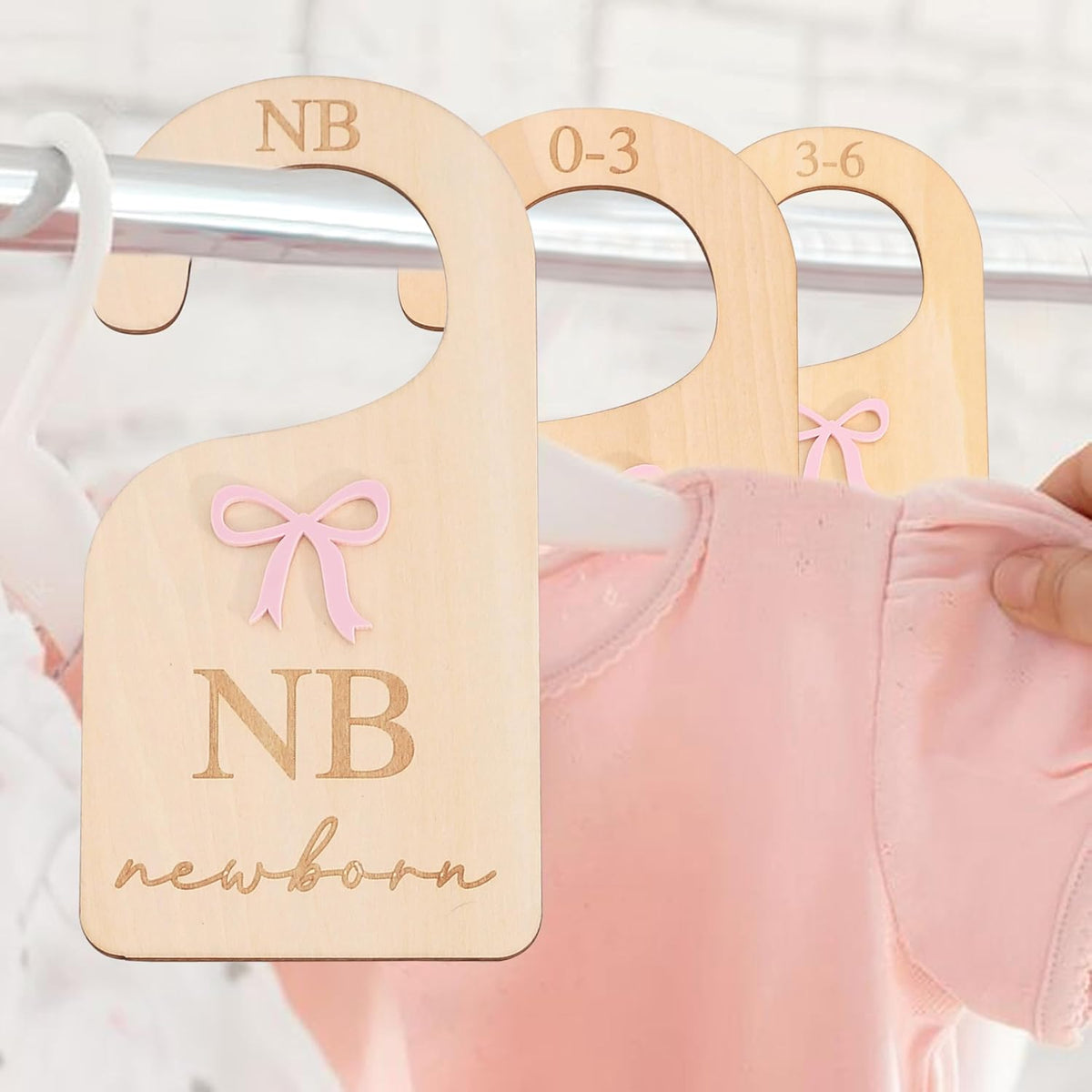 Wooden Bow Nursery Closet Dividers,Baby Girl Closet Organizer with Bow