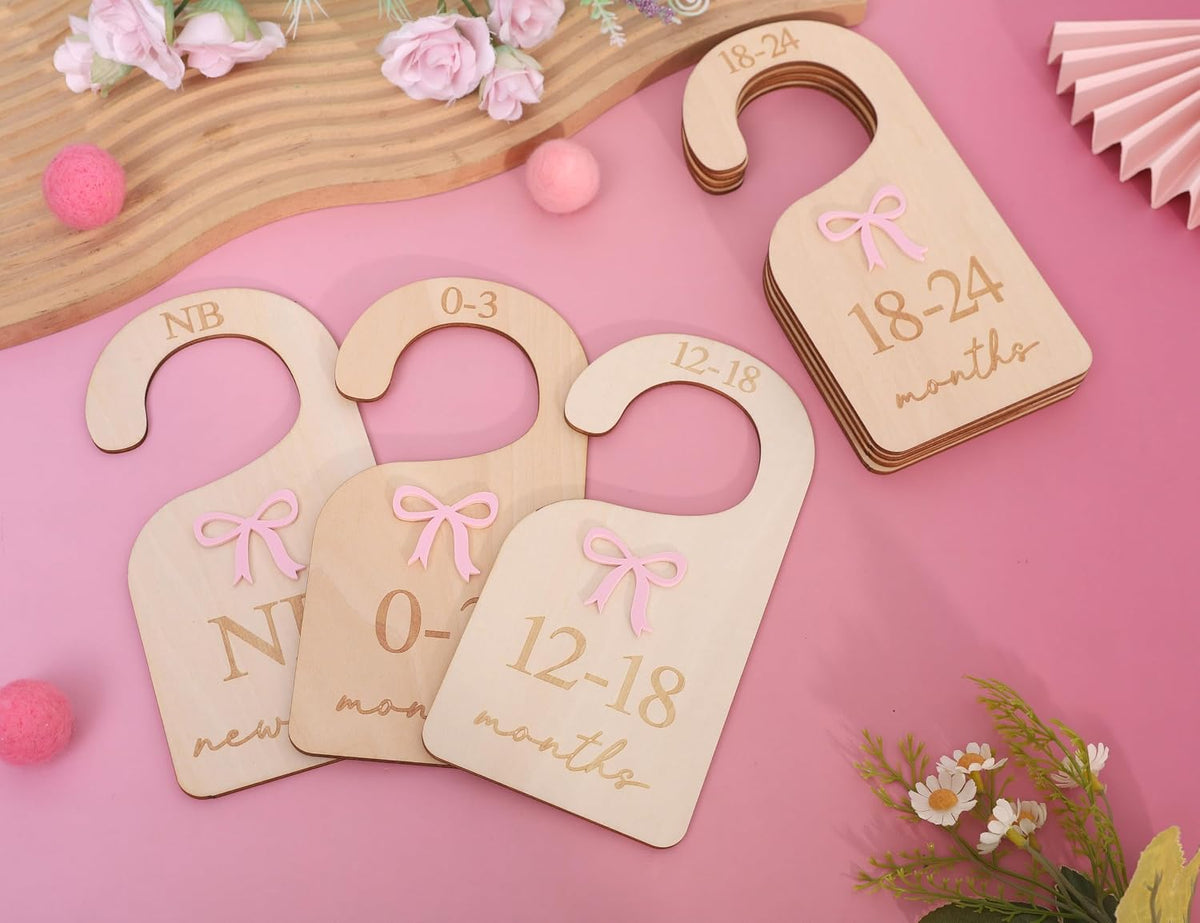 Wooden Bow Nursery Closet Dividers,Baby Girl Closet Organizer with Bow
