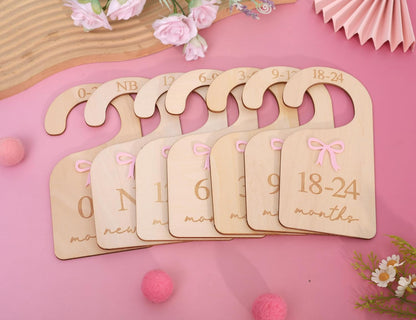 Wooden Bow Nursery Closet Dividers,Baby Girl Closet Organizer with Bow