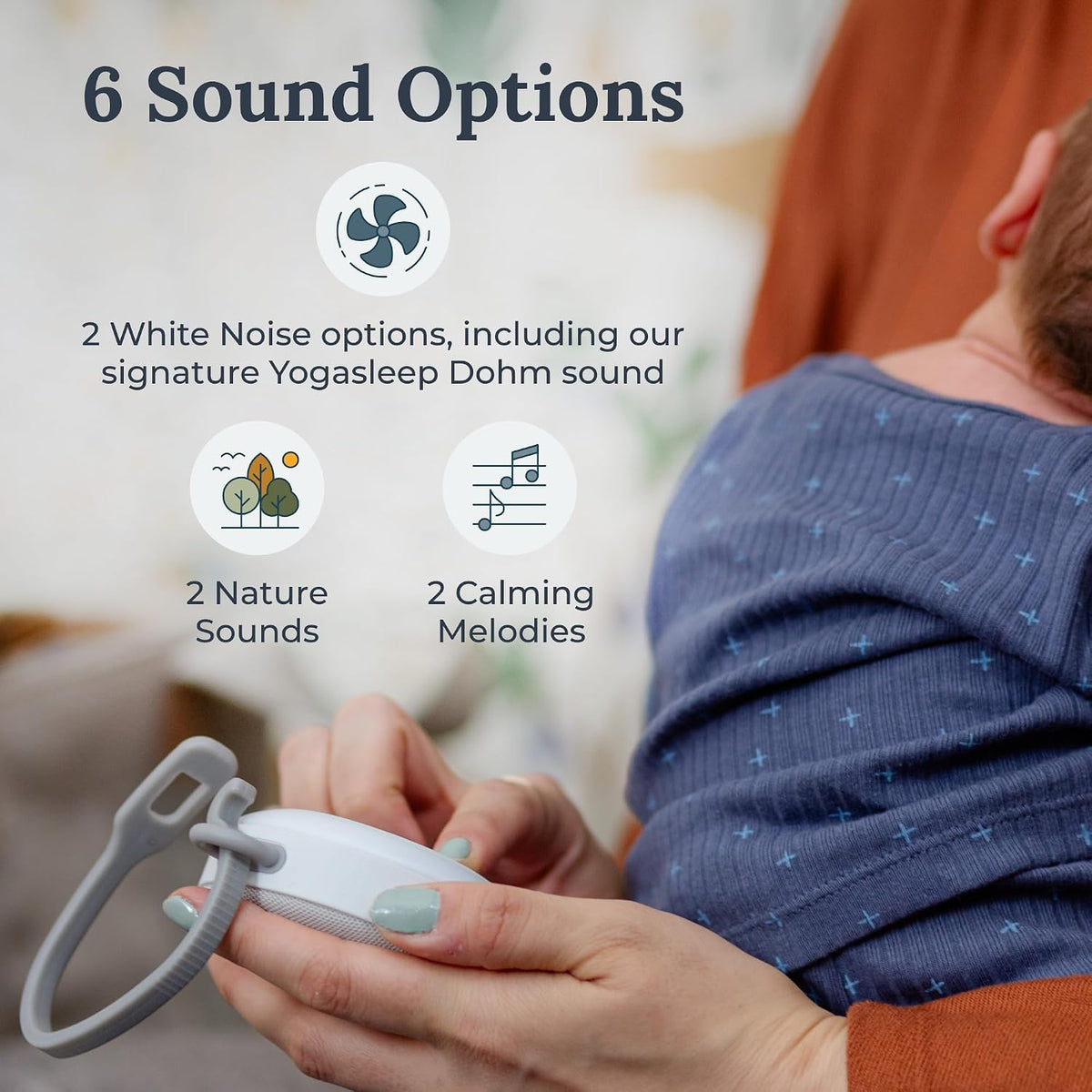 Hushh 2 Portable Sound Machine for Baby & Kids, New Reinforced Clip, Backlit Buttons, Night Light, 6 Soothing Natural Sounds, Easy to Use Timer, Volume Control, Toddler Lock, Noise Canceling