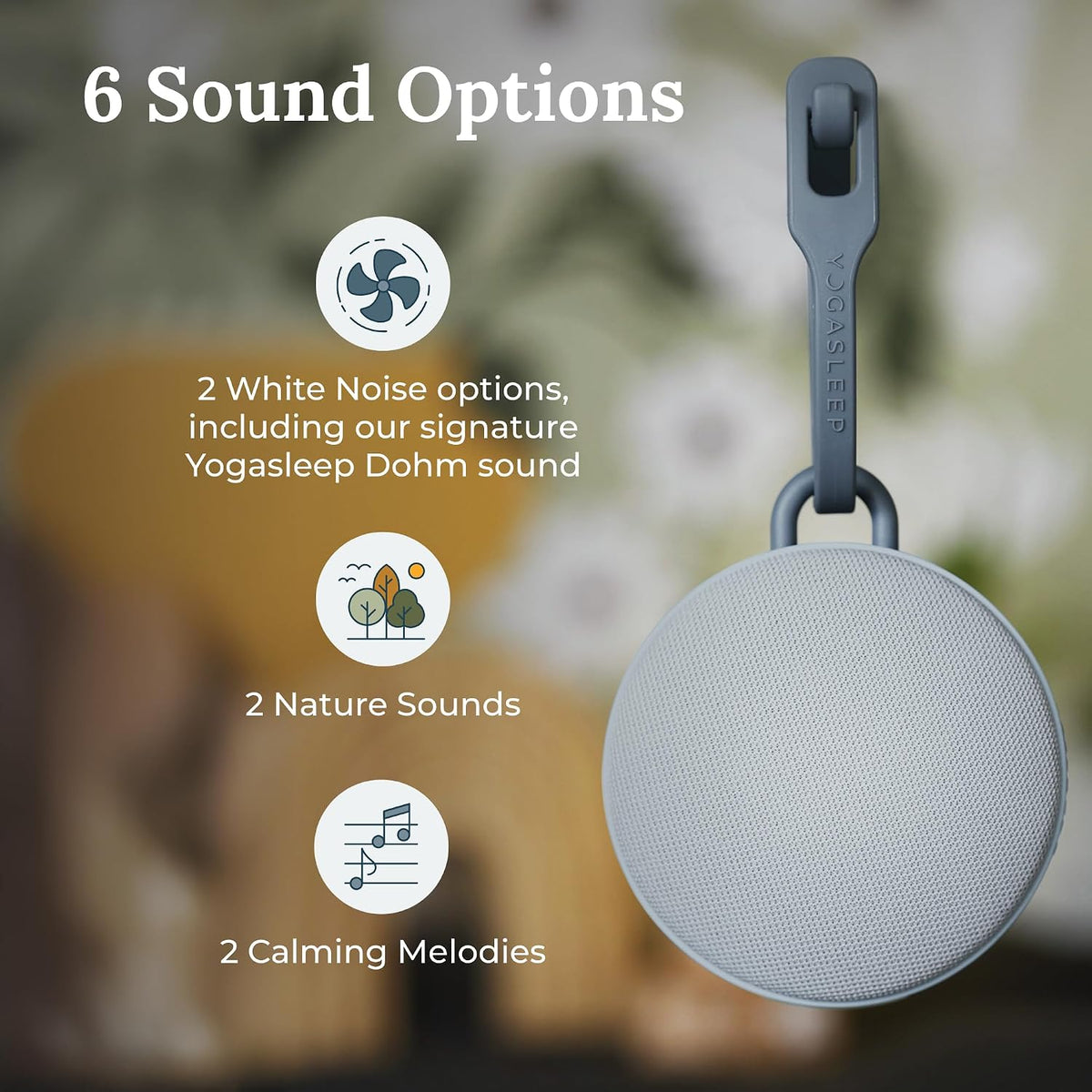 Hushh 2 Portable Sound Machine for Baby & Kids, New Reinforced Clip, Backlit Buttons, Night Light, 6 Soothing Natural Sounds, Easy to Use Timer, Volume Control, Toddler Lock, Noise Canceling