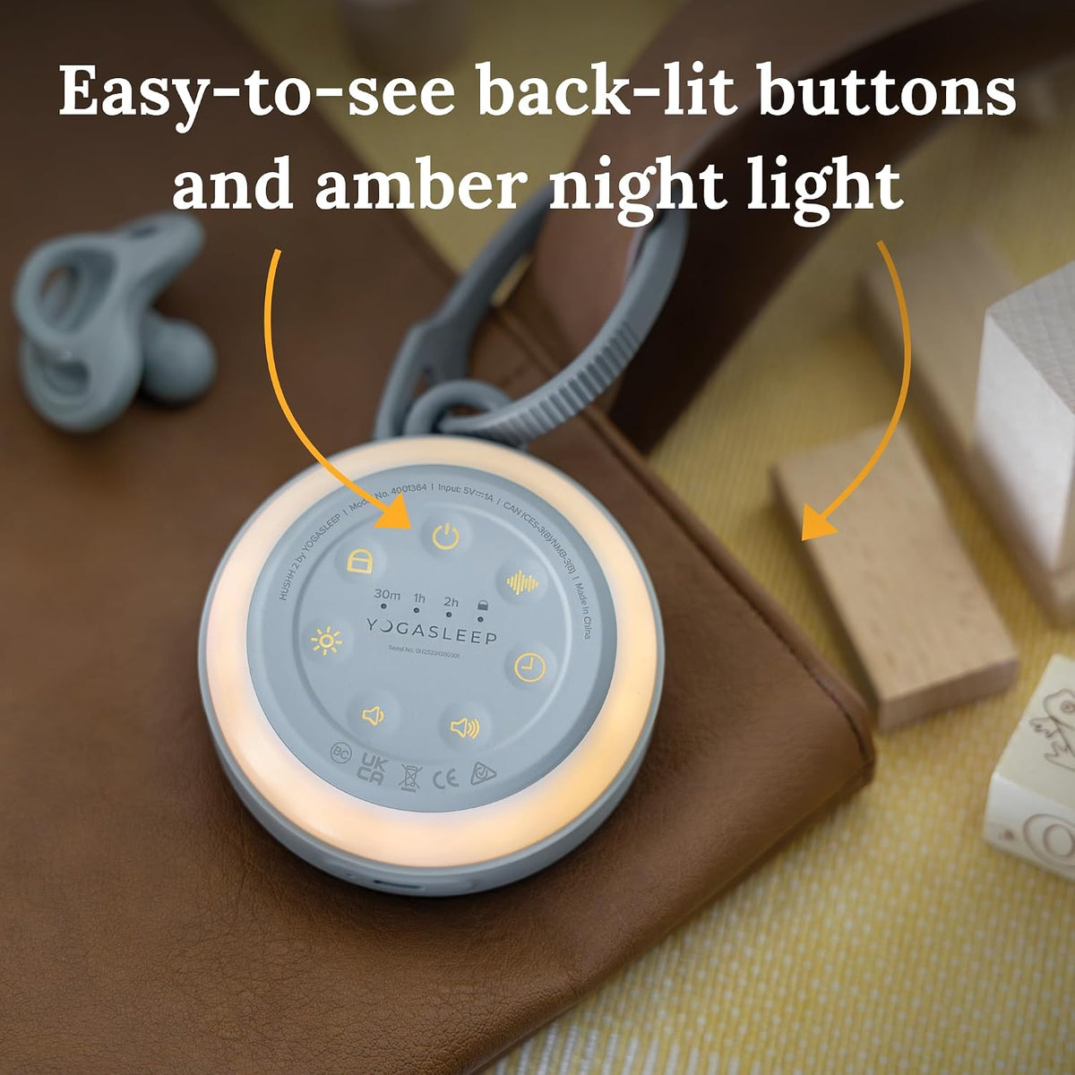 Hushh 2 Portable Sound Machine for Baby & Kids, New Reinforced Clip, Backlit Buttons, Night Light, 6 Soothing Natural Sounds, Easy to Use Timer, Volume Control, Toddler Lock, Noise Canceling