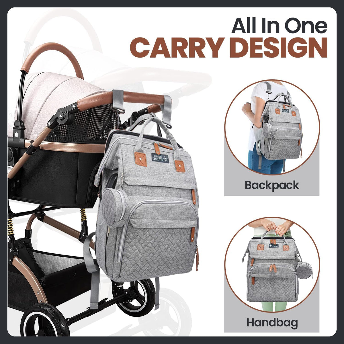Diaper Bag with Changing Station - Baby Essentials Bag with Changing Pad, Stroller Straps & Pacifier Case Multifunction Diaper Bag for Mom - Baby Shower Gifts Travel Backpack for Newborn Essentials