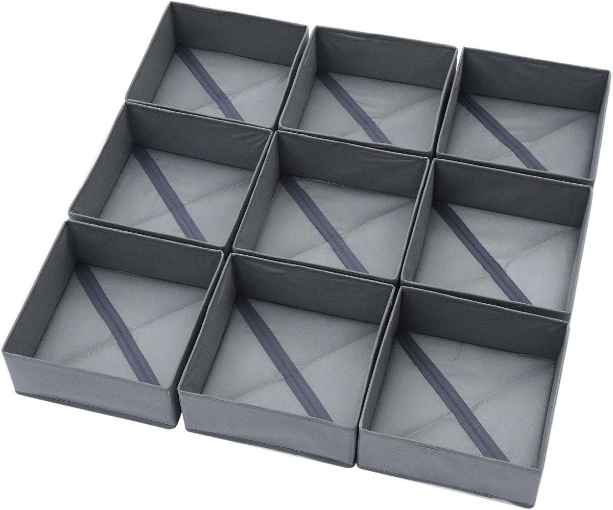 9 Pack Foldable Cloth Storage Box Closet Dresser Drawer Organizer Fabric Baskets Bins Containers Divider for Clothes Underwear Bras Socks Lingerie Clothing, M Grey 900