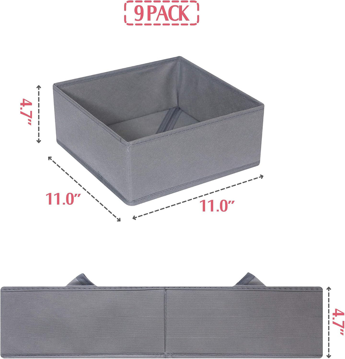 9 Pack Foldable Cloth Storage Box Closet Dresser Drawer Organizer Fabric Baskets Bins Containers Divider for Clothes Underwear Bras Socks Lingerie Clothing, M Grey 900
