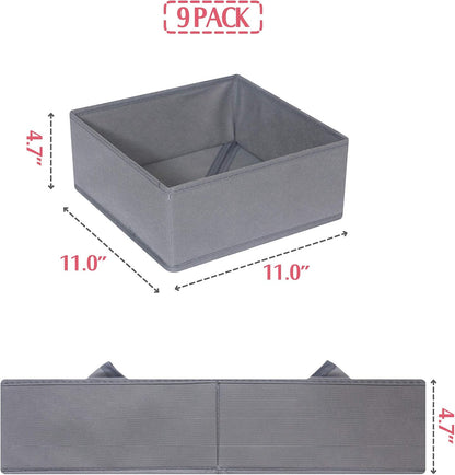 9 Pack Foldable Cloth Storage Box Closet Dresser Drawer Organizer Fabric Baskets Bins Containers Divider for Clothes Underwear Bras Socks Lingerie Clothing, M Grey 900