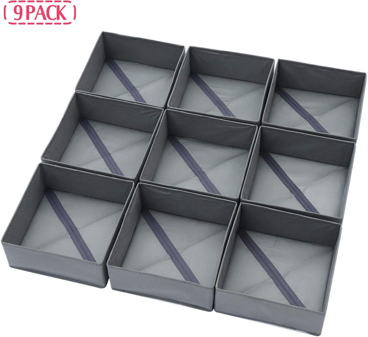 9 Pack Foldable Cloth Storage Box Closet Dresser Drawer Organizer Fabric Baskets Bins Containers Divider for Clothes Underwear Bras Socks Lingerie Clothing, M Grey 900
