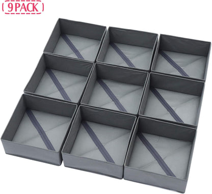9 Pack Foldable Cloth Storage Box Closet Dresser Drawer Organizer Fabric Baskets Bins Containers Divider for Clothes Underwear Bras Socks Lingerie Clothing, M Grey 900