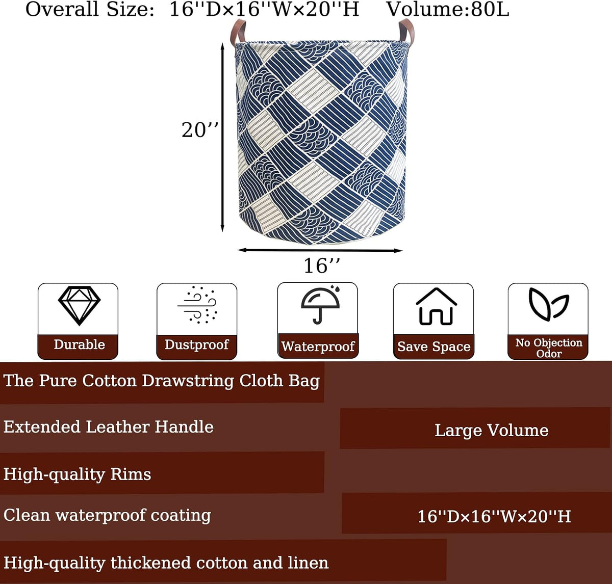 Waterproof Laundry Hamper Collapsible Laundry Basket Leather Handle Laundry Bag Large Clothes Storage Toy Organization for Bathroom Bedroom Laundryroom College Dorms (92-Satisfied laundry hampers)