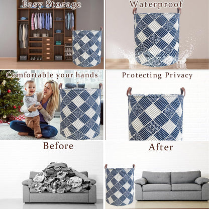 Waterproof Laundry Hamper Collapsible Laundry Basket Leather Handle Laundry Bag Large Clothes Storage Toy Organization for Bathroom Bedroom Laundryroom College Dorms (92-Satisfied laundry hampers)