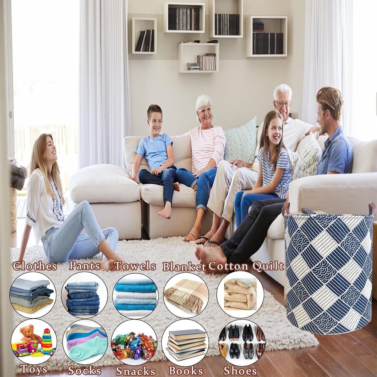 Waterproof Laundry Hamper Collapsible Laundry Basket Leather Handle Laundry Bag Large Clothes Storage Toy Organization for Bathroom Bedroom Laundryroom College Dorms (92-Satisfied laundry hampers)