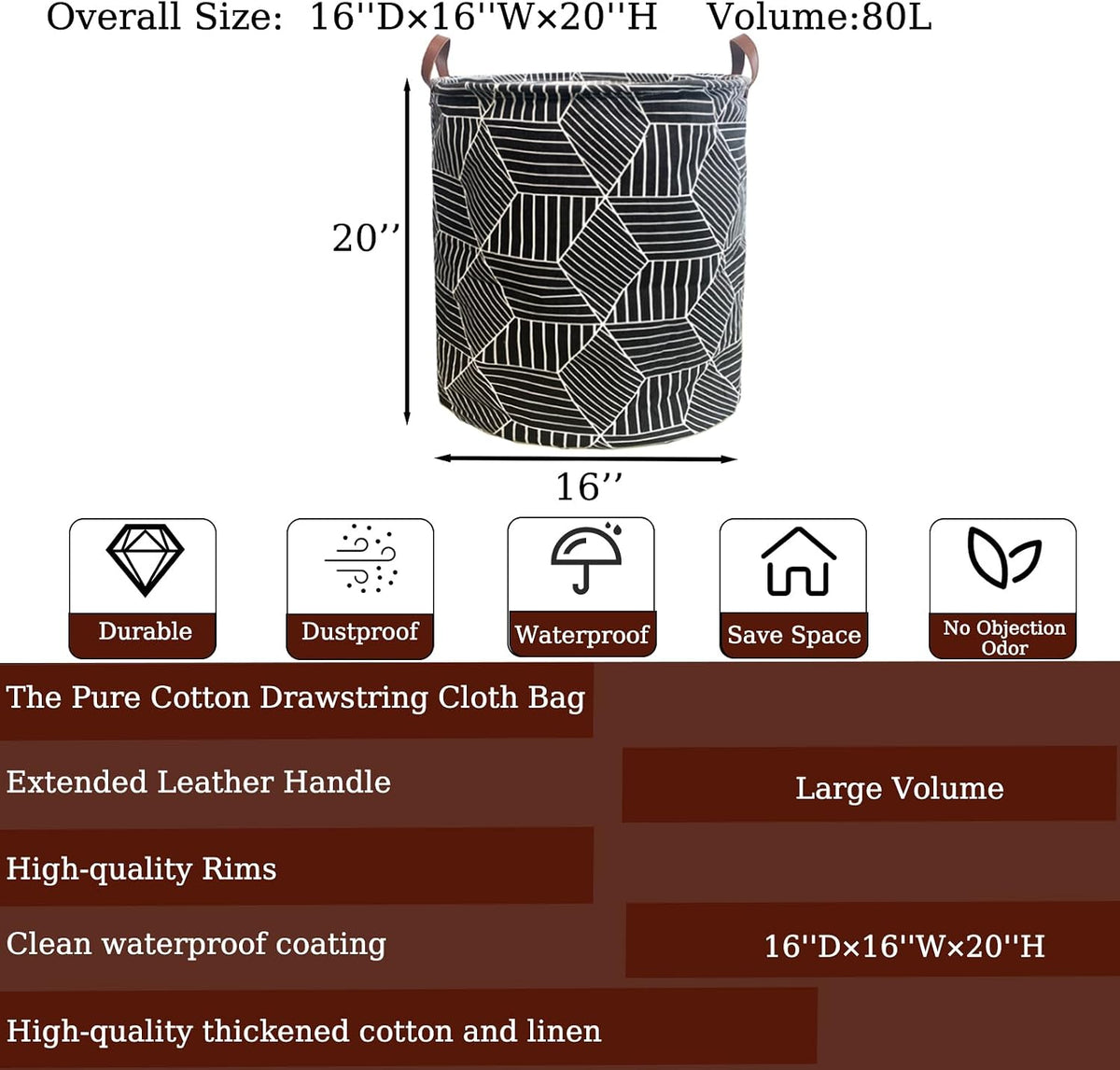 Waterproof Laundry Hamper Collapsible Laundry Basket Leather Handle Laundry Bag Large Clothes Storage Toy Organization for Bathroom Bedroom Laundryroom College Dorms (92-Satisfied laundry hampers)