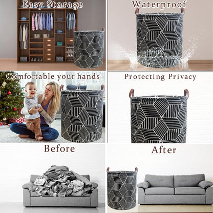 Waterproof Laundry Hamper Collapsible Laundry Basket Leather Handle Laundry Bag Large Clothes Storage Toy Organization for Bathroom Bedroom Laundryroom College Dorms (92-Satisfied laundry hampers)