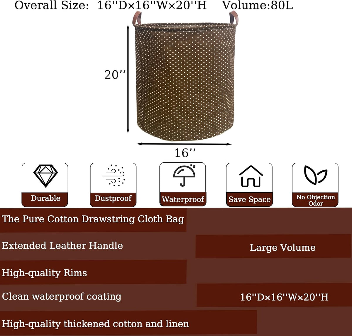 Waterproof Laundry Hamper Collapsible Laundry Basket Leather Handle Laundry Bag Large Clothes Storage Toy Organization for Bathroom Bedroom Laundryroom College Dorms (92-Satisfied laundry hampers)