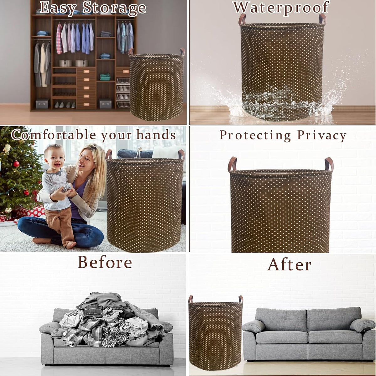 Waterproof Laundry Hamper Collapsible Laundry Basket Leather Handle Laundry Bag Large Clothes Storage Toy Organization for Bathroom Bedroom Laundryroom College Dorms (92-Satisfied laundry hampers)