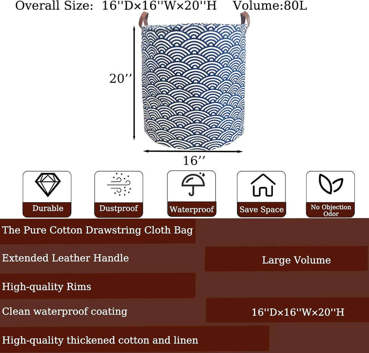Waterproof Laundry Hamper Collapsible Laundry Basket Leather Handle Laundry Bag Large Clothes Storage Toy Organization for Bathroom Bedroom Laundryroom College Dorms (92-Satisfied laundry hampers)