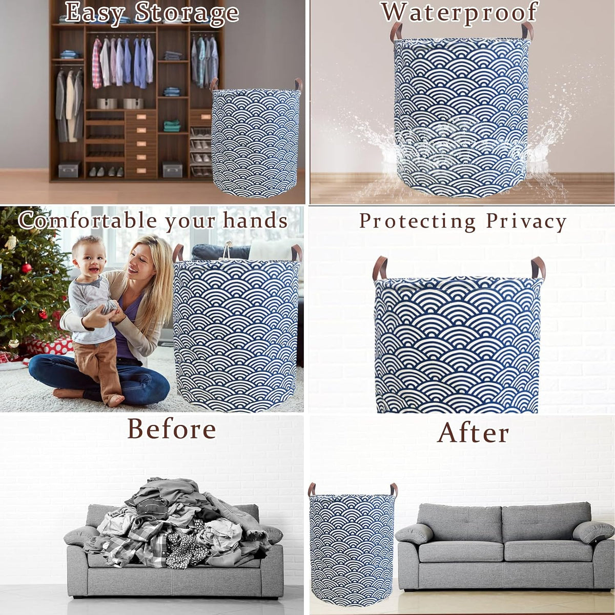 Waterproof Laundry Hamper Collapsible Laundry Basket Leather Handle Laundry Bag Large Clothes Storage Toy Organization for Bathroom Bedroom Laundryroom College Dorms (92-Satisfied laundry hampers)
