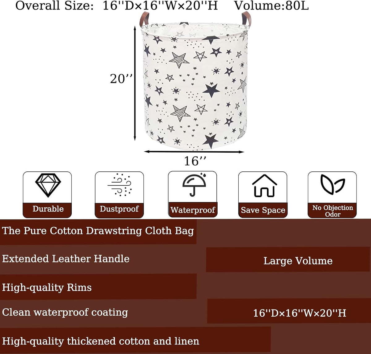 Waterproof Laundry Hamper Collapsible Laundry Basket Leather Handle Laundry Bag Large Clothes Storage Toy Organization for Bathroom Bedroom Laundryroom College Dorms (92-Satisfied laundry hampers)